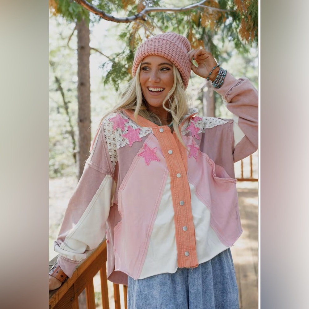 Oli & Hali Boho Pink And Cream Star Patchwork Jac… - image 1